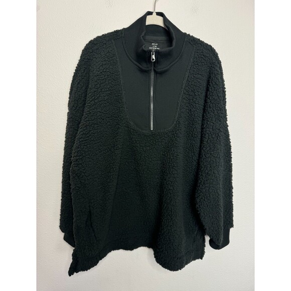 Aerie Large Dream Sherpa Quarter Zip Sweatshirt Smoked Gray Ribbed Neck NWT - Picture 1 of 13